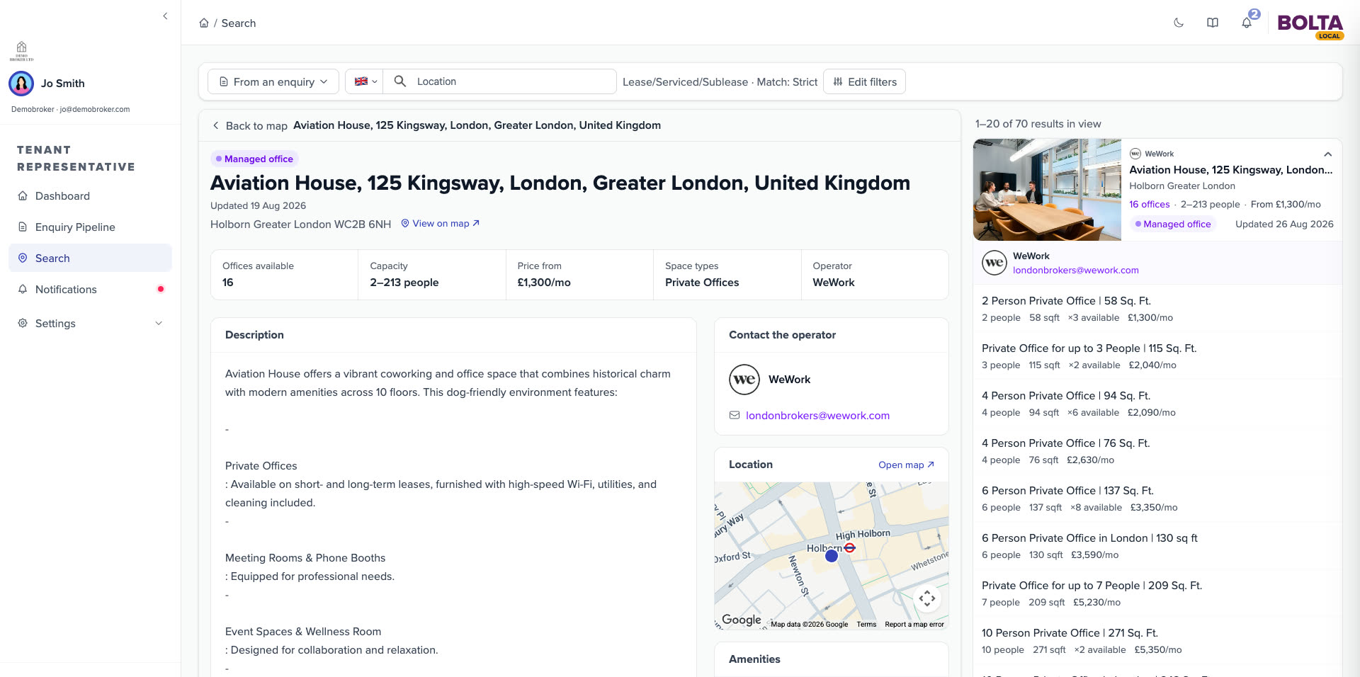 The building page for Aviation House: description, operator contact, location and every office